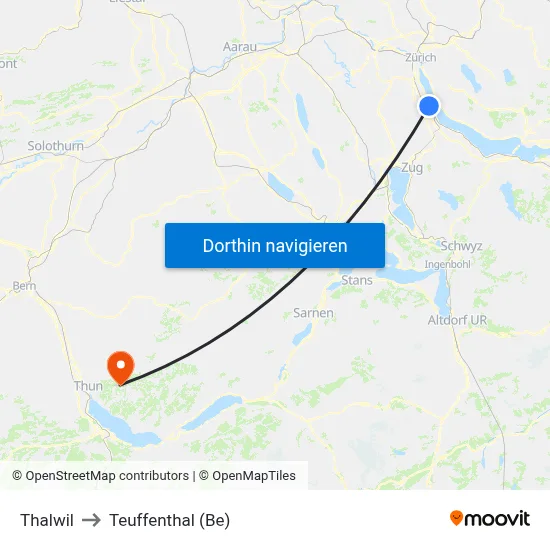 Thalwil to Teuffenthal (Be) map