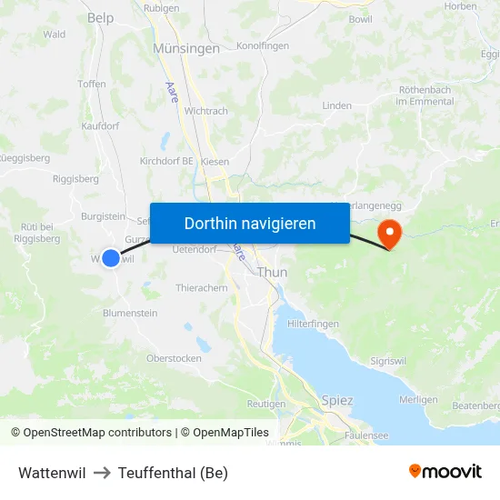 Wattenwil to Teuffenthal (Be) map