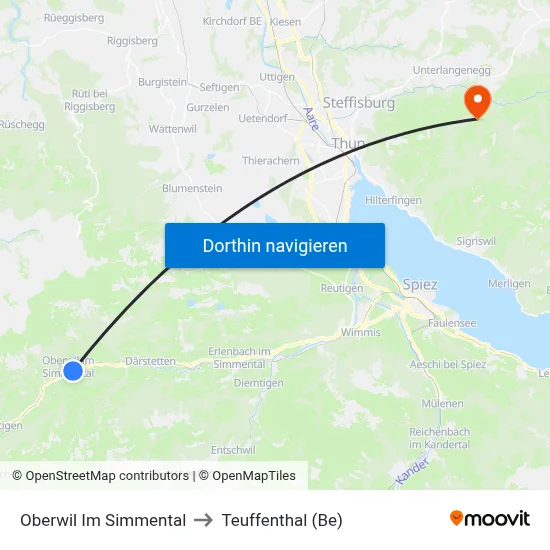 Oberwil Im Simmental to Teuffenthal (Be) map