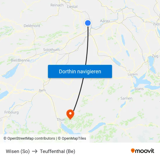 Wisen (So) to Teuffenthal (Be) map