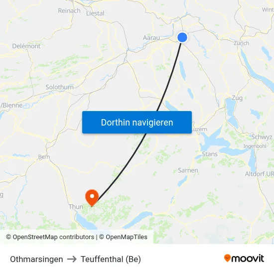 Othmarsingen to Teuffenthal (Be) map