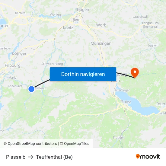 Plasselb to Teuffenthal (Be) map