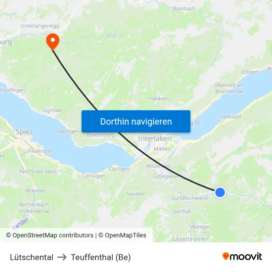 Lütschental to Teuffenthal (Be) map