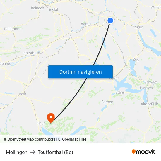 Mellingen to Teuffenthal (Be) map