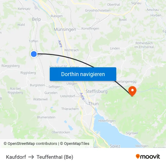 Kaufdorf to Teuffenthal (Be) map