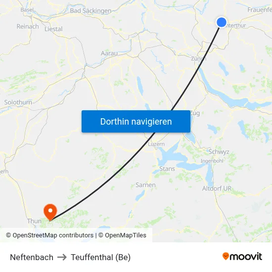 Neftenbach to Teuffenthal (Be) map
