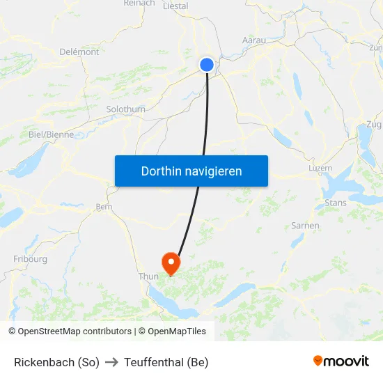 Rickenbach (So) to Teuffenthal (Be) map