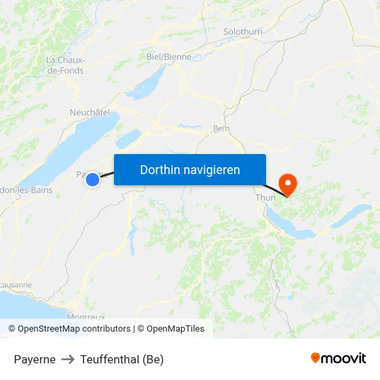 Payerne to Teuffenthal (Be) map