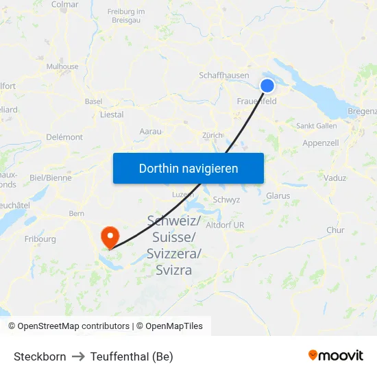 Steckborn to Teuffenthal (Be) map
