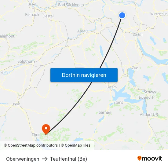 Oberweningen to Teuffenthal (Be) map