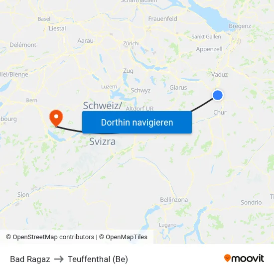 Bad Ragaz to Teuffenthal (Be) map