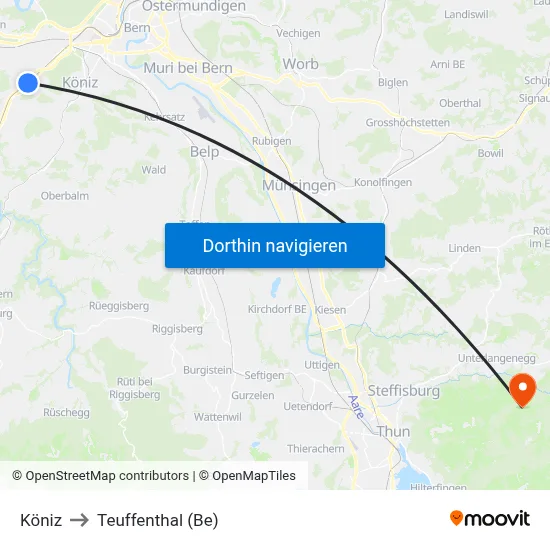 Köniz to Teuffenthal (Be) map