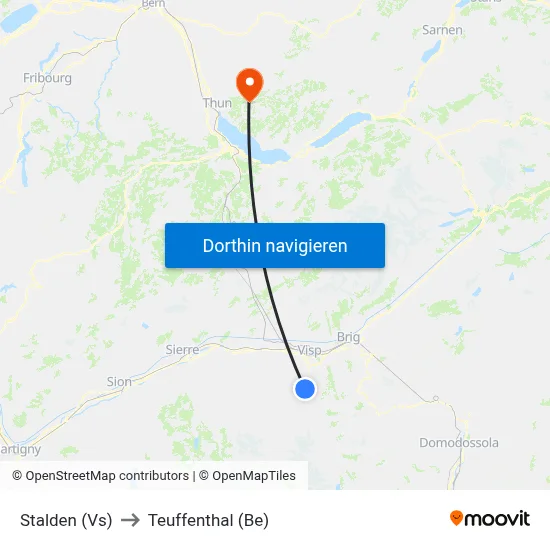 Stalden (Vs) to Teuffenthal (Be) map