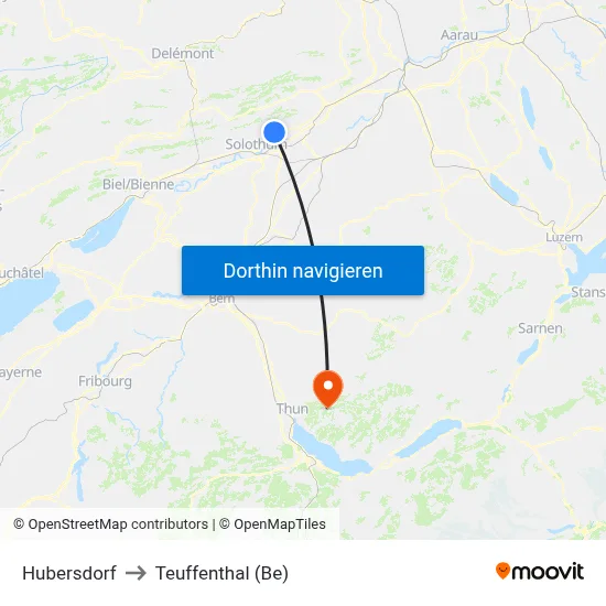 Hubersdorf to Teuffenthal (Be) map
