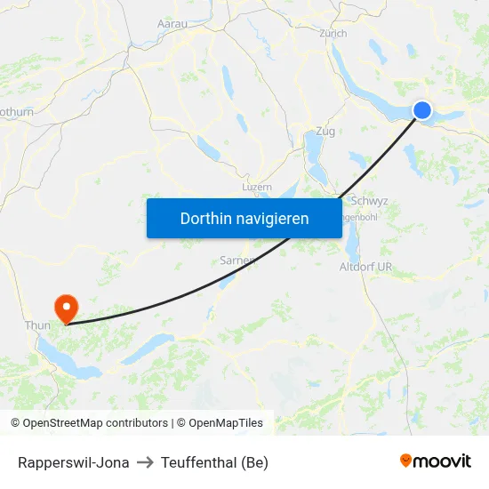 Rapperswil-Jona to Teuffenthal (Be) map