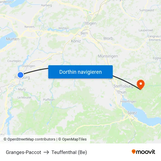 Granges-Paccot to Teuffenthal (Be) map