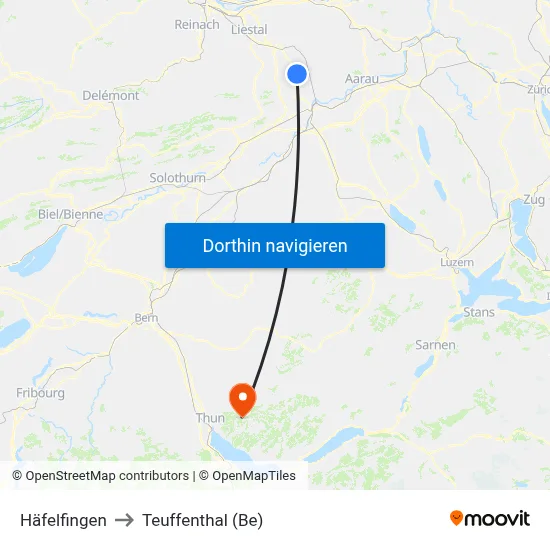 Häfelfingen to Teuffenthal (Be) map