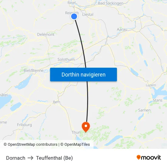 Dornach to Teuffenthal (Be) map