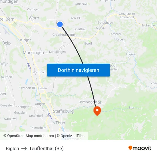 Biglen to Teuffenthal (Be) map