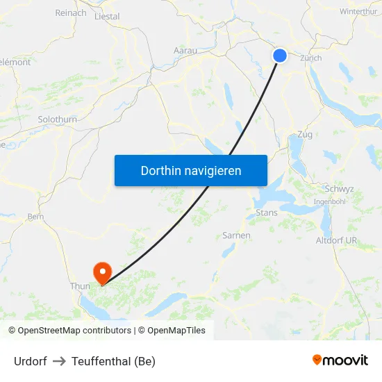 Urdorf to Teuffenthal (Be) map