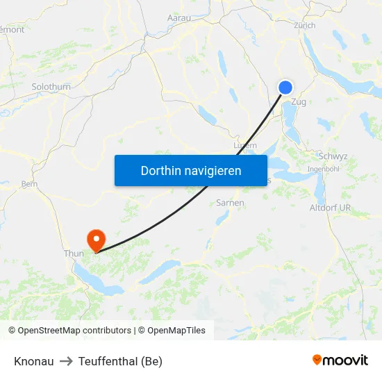 Knonau to Teuffenthal (Be) map