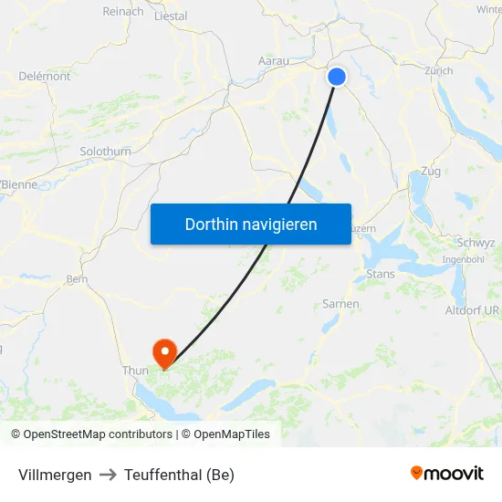 Villmergen to Teuffenthal (Be) map