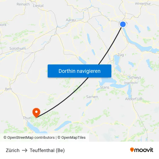 Zürich to Teuffenthal (Be) map