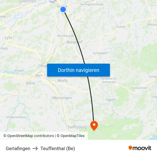 Gerlafingen to Teuffenthal (Be) map