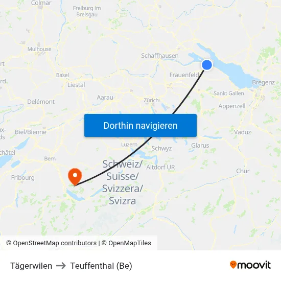 Tägerwilen to Teuffenthal (Be) map