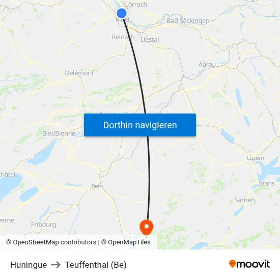 Huningue to Teuffenthal (Be) map
