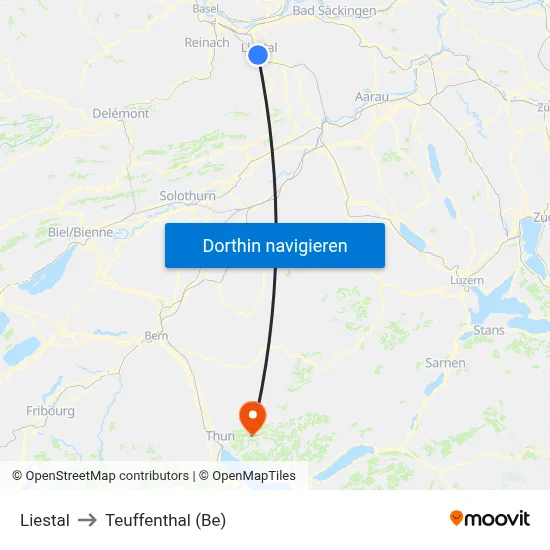 Liestal to Teuffenthal (Be) map