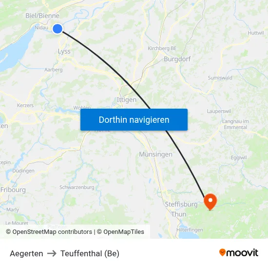 Aegerten to Teuffenthal (Be) map