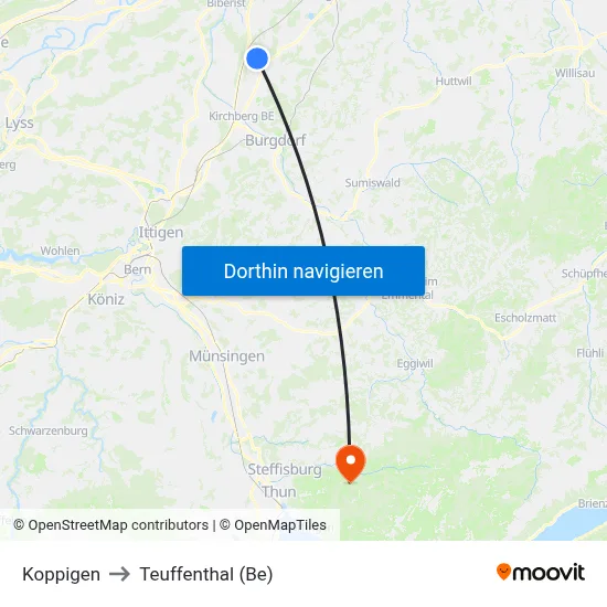 Koppigen to Teuffenthal (Be) map