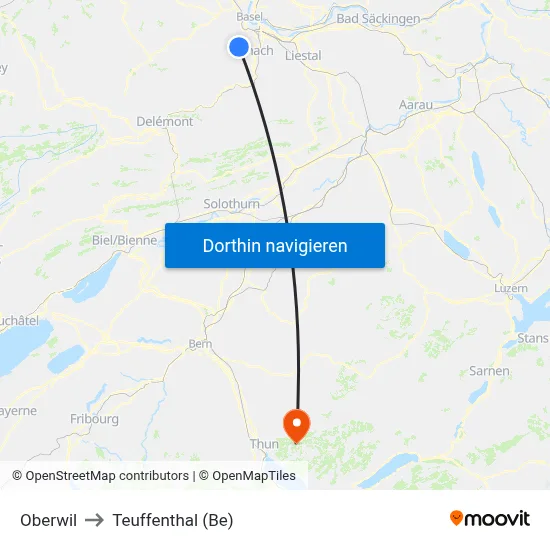 Oberwil to Teuffenthal (Be) map