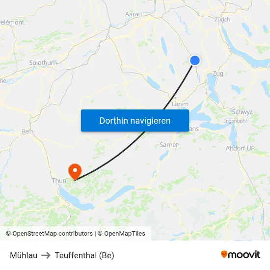 Mühlau to Teuffenthal (Be) map