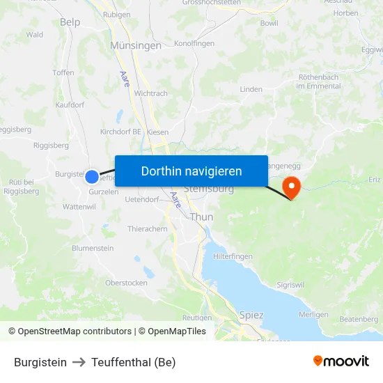 Burgistein to Teuffenthal (Be) map