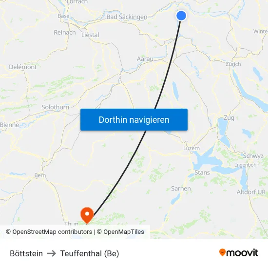 Böttstein to Teuffenthal (Be) map