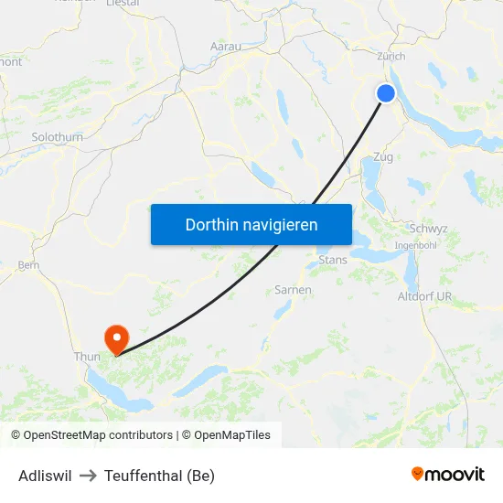 Adliswil to Teuffenthal (Be) map