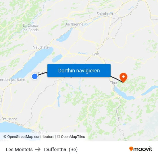Les Montets to Teuffenthal (Be) map