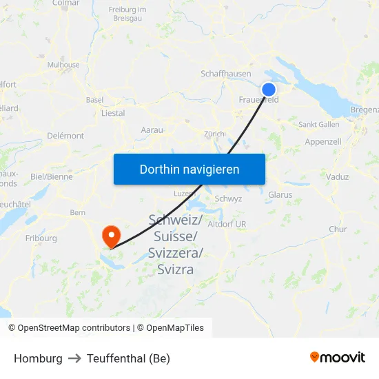 Homburg to Teuffenthal (Be) map