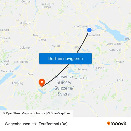 Wagenhausen to Teuffenthal (Be) map