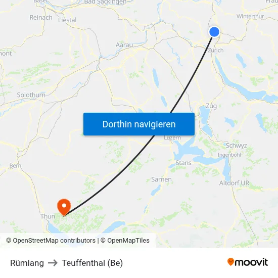 Rümlang to Teuffenthal (Be) map