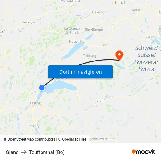 Gland to Teuffenthal (Be) map