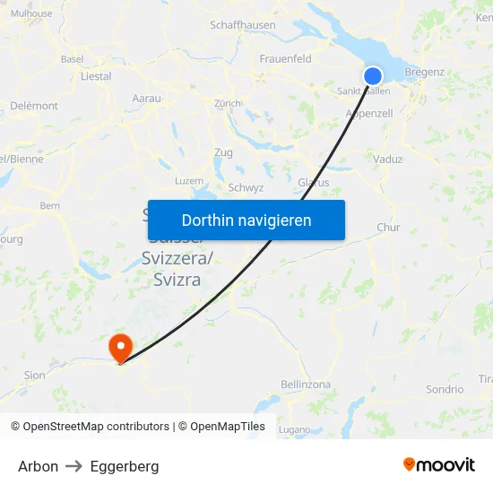 Arbon to Eggerberg map