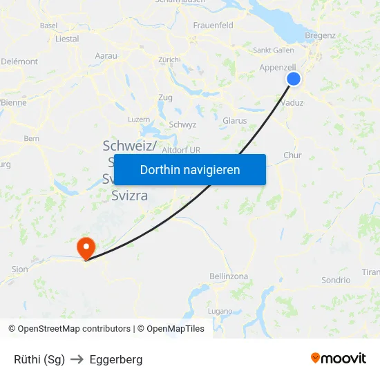 Rüthi (Sg) to Eggerberg map