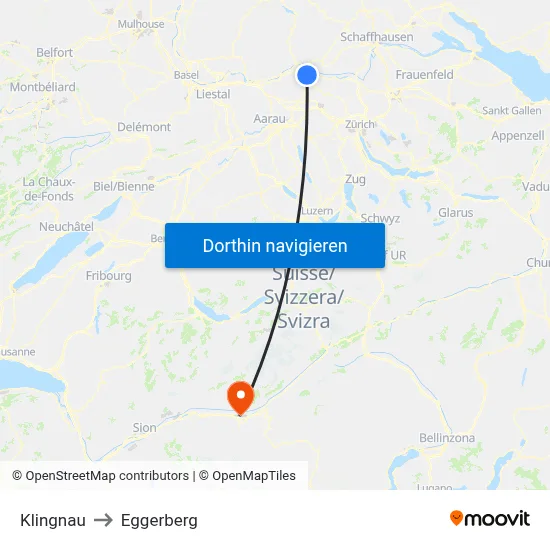 Klingnau to Eggerberg map