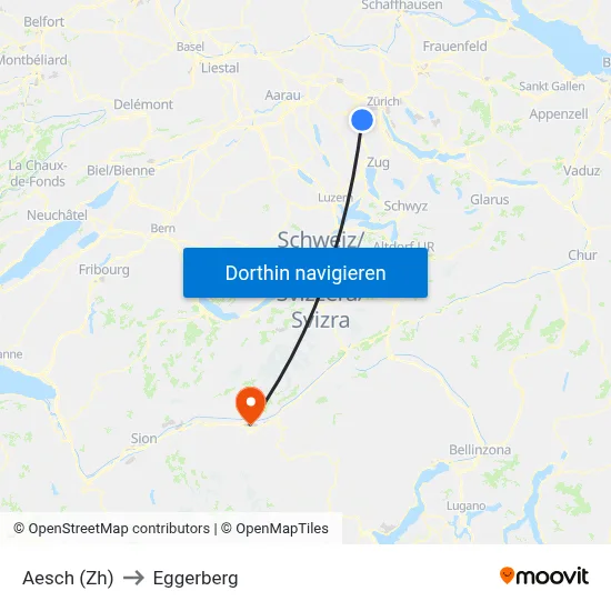 Aesch (Zh) to Eggerberg map