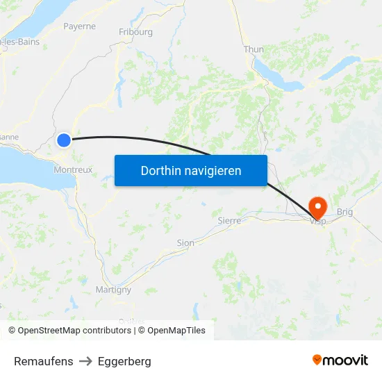 Remaufens to Eggerberg map