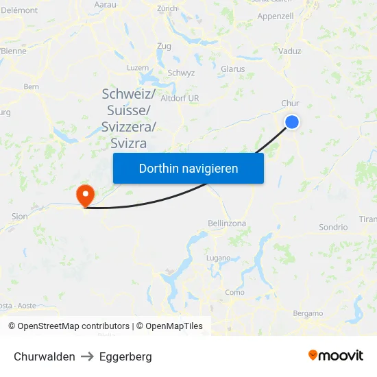 Churwalden to Eggerberg map