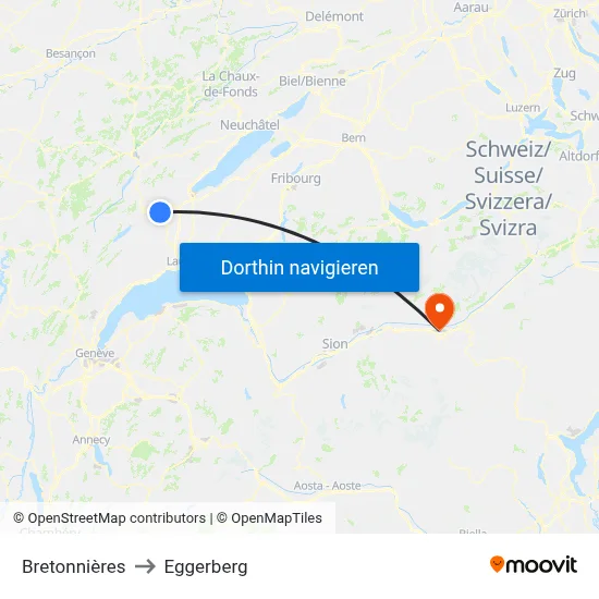 Bretonnières to Eggerberg map